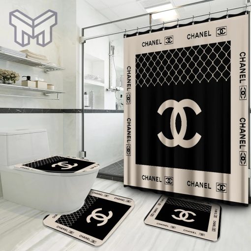 Chanel Premium Fashion Luxury Brand Bathroom Set Home Decor Shower Curtain And Rug Toilet Seat Lid Covers Bathroom Set