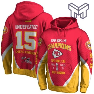 Chiefs Defeat Mahomes Super Bowl 3X Champions Undefeated Kansas City Chiefs Super Bowl LVII Champion 2023 Unisex 3D Hoodie 3D T-Shirt Zip 3D Hoodie