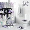 Coco Chanel Black Dripping Logo In Floral Background Bathroom Set Shower Curtain Shower Curtain And Rug Toilet Seat Lid Covers Bathroom Set