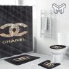 Coco Chanel Golden Logo With Full Of Diamonds In Argyle Background Bathroom Set Shower Curtain Shower Curtain And Rug Toilet Seat Lid Covers Bathroom Set