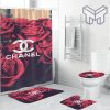 Coco Chanel Logo In Red Roses Background Bathroom Set Shower Curtain Shower Curtain And Rug Toilet Seat Lid Covers Bathroom Set