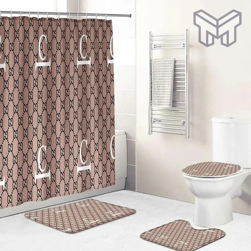 Gucci Bathroom Set Luxury Shower Curtain Bath Rug Mat Home Decor lLk Shower Curtain And Rug Toilet Seat Lid Covers Bathroom Set