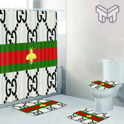 Gucci Bee Bathroom Set Luxury Shower Curtain Bath Rug Mat Home Decor Shower Curtain And Rug Toilet Seat Lid Covers Bathroom Set