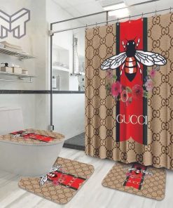 Gucci Bee Flower Bathroom Set Luxury Shower Curtain Bath Rug Mat Home Decor Shower Curtain And Rug Toilet Seat Lid Covers Bathroom Set
