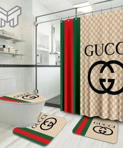 Gucci Beige Stripe Bathroom Set Luxury Shower Curtain Bath Rug Mat Home Decor Shower Curtain And Rug Toilet Seat Lid Covers Bathroom Set