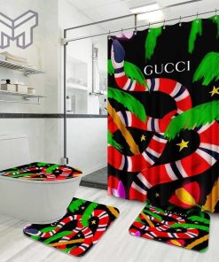 Gucci Big Snake Luxury Brand Logo Premium Bathroom Set Home Decor Shower Curtain And Rug Toilet Seat Lid Covers Bathroom Set
