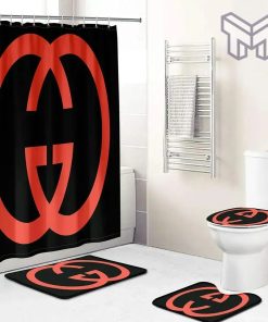 Gucci Black Bathroom Set Luxury Shower Curtain Bath Rug Mat Home Decor FDE Shower Curtain And Rug Toilet Seat Lid Covers Bathroom Set
