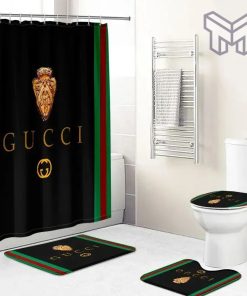 Gucci Black Bathroom Set Luxury Shower Curtain Bath Rug Mat Home Decor Shower Curtain And Rug Toilet Seat Lid Covers Bathroom Set