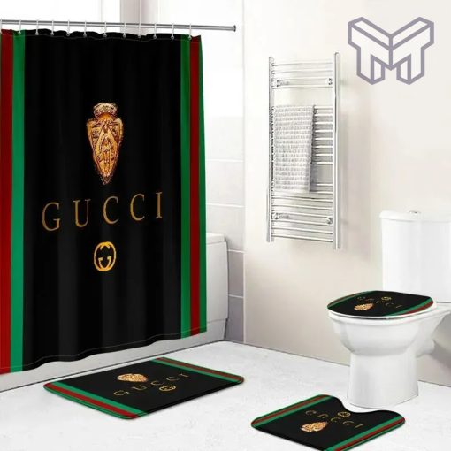 Gucci Black Bathroom Set Luxury Shower Curtain Bath Rug Mat Home Decor Shower Curtain And Rug Toilet Seat Lid Covers Bathroom Set