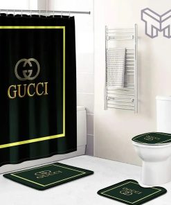 Gucci Black Bathroom Set Luxury Shower Curtain Bath Rug Mat Home Decor XaC Shower Curtain And Rug Toilet Seat Lid Covers Bathroom Set