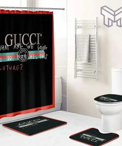 Gucci Black Bathroom Set Luxury Shower Curtain Bath Rug Mat Home Decor smo Shower Curtain And Rug Toilet Seat Lid Covers Bathroom Set