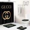 Gucci Black Bathroom Set Luxury Shower Curtain Bath Rug Mat Home Decor svF Shower Curtain And Rug Toilet Seat Lid Covers Bathroom Set