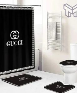 Gucci Black Bathroom Set Luxury Shower Curtain Bath Rug Mat Home Decor vND Shower Curtain And Rug Toilet Seat Lid Covers Bathroom Set
