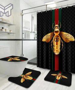 Gucci Black Bee Bathroom Set Luxury Shower Curtain Bath Rug Mat Home Decor Shower Curtain And Rug Toilet Seat Lid Covers Bathroom Set