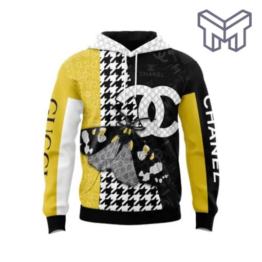 Gucci Chanel Butterfly Yellow Black Unisex 3D Hoodie 3D T-Shirt Zip 3D Hoodie Outfit For Men Women Luxury Brand Clothing