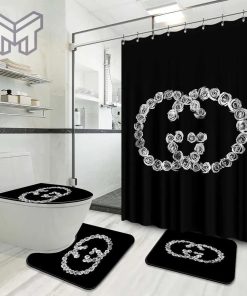 Gucci Fashion Logo Limited Luxury Brand Bathroom Set Home Decor 01 Shower Curtain And Rug Toilet Seat Lid Covers Bathroom Set