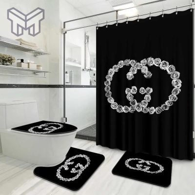 Gucci Fashion Logo Limited Luxury Brand Bathroom Set Home Decor 01 Shower Curtain And Rug Toilet Seat Lid Covers Bathroom Set