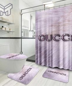 Gucci Fashion Logo Limited Luxury Brand Bathroom Set Home Decor 02 Shower Curtain And Rug Toilet Seat Lid Covers Bathroom Set