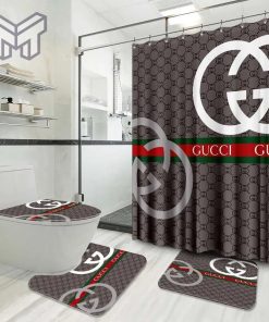 Gucci Fashion Logo Limited Luxury Brand Bathroom Set Home Decor 04 Shower Curtain And Rug Toilet Seat Lid Covers Bathroom Set