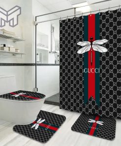 Gucci Fashion Logo Limited Luxury Brand Bathroom Set Home Decor 07 Shower Curtain And Rug Toilet Seat Lid Covers Bathroom Set