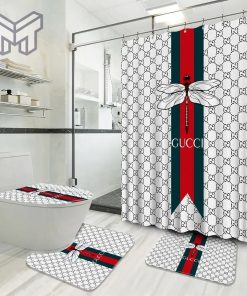 Gucci Fashion Logo Limited Luxury Brand Bathroom Set Home Decor 08 Shower Curtain And Rug Toilet Seat Lid Covers Bathroom Set