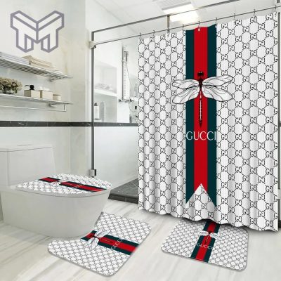 Gucci Fashion Logo Limited Luxury Brand Bathroom Set Home Decor 08 Shower Curtain And Rug Toilet Seat Lid Covers Bathroom Set