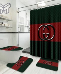 Gucci Fashion Logo Limited Luxury Brand Bathroom Set Home Decor 09 Shower Curtain And Rug Toilet Seat Lid Covers Bathroom Set