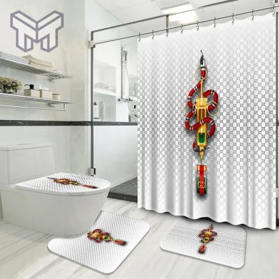 Gucci Fashion Logo Limited Luxury Brand Bathroom Set Home Decor 10 Shower Curtain And Rug Toilet Seat Lid Covers Bathroom Set