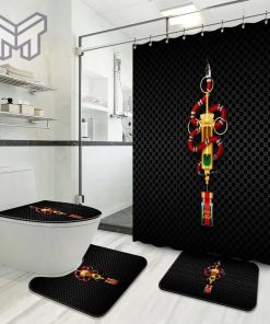 Gucci Fashion Logo Limited Luxury Brand Bathroom Set Home Decor 11 Shower Curtain And Rug Toilet Seat Lid Covers Bathroom Set