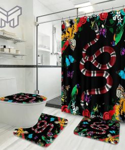 Gucci Fashion Logo Limited Luxury Brand Bathroom Set Home Decor 12 Shower Curtain And Rug Toilet Seat Lid Covers Bathroom Set