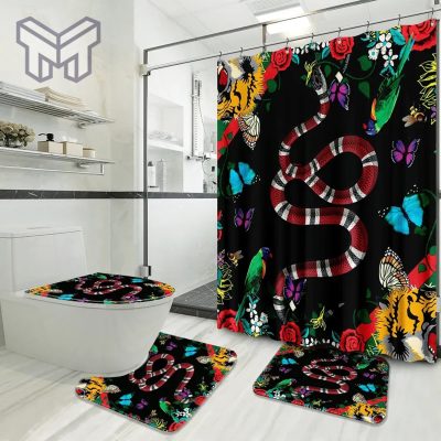 Gucci Fashion Logo Limited Luxury Brand Bathroom Set Home Decor 12 Shower Curtain And Rug Toilet Seat Lid Covers Bathroom Set