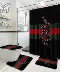 Gucci Fashion Logo Limited Luxury Brand Bathroom Set Home Decor 13 Shower Curtain And Rug Toilet Seat Lid Covers Bathroom Set