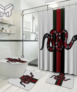 Gucci Fashion Logo Limited Luxury Brand Bathroom Set Home Decor 16 Shower Curtain And Rug Toilet Seat Lid Covers Bathroom Set