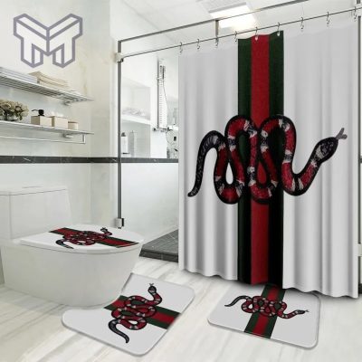 Gucci Fashion Logo Limited Luxury Brand Bathroom Set Home Decor 16 Shower Curtain And Rug Toilet Seat Lid Covers Bathroom Set