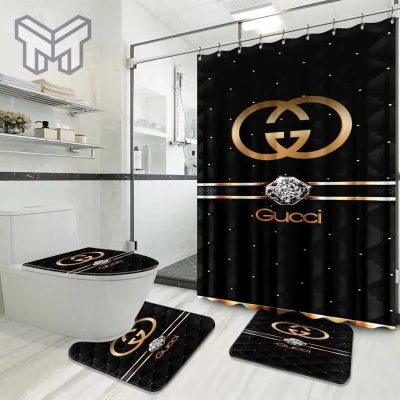 Gucci Fashion Logo Limited Luxury Brand Bathroom Set Home Decor 17 Shower Curtain And Rug Toilet Seat Lid Covers Bathroom Set