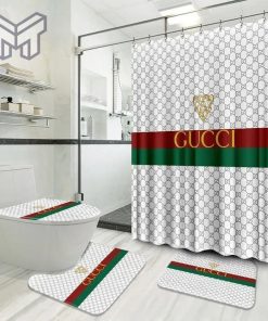 Gucci Fashion Logo Limited Luxury Brand Bathroom Set Home Decor 18 Shower Curtain And Rug Toilet Seat Lid Covers Bathroom Set