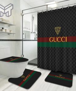 Gucci Fashion Logo Limited Luxury Brand Bathroom Set Home Decor 19 Shower Curtain And Rug Toilet Seat Lid Covers Bathroom Set