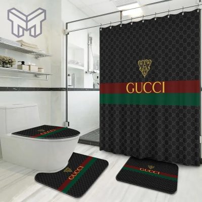 Gucci Fashion Logo Limited Luxury Brand Bathroom Set Home Decor 19 Shower Curtain And Rug Toilet Seat Lid Covers Bathroom Set