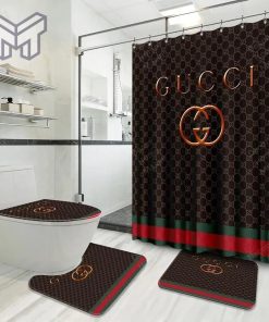 Gucci Fashion Logo Limited Luxury Brand Bathroom Set Home Decor 20 Shower Curtain And Rug Toilet Seat Lid Covers Bathroom Set