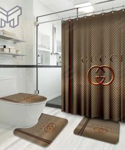 Gucci Fashion Logo Limited Luxury Brand Bathroom Set Home Decor 21 Shower Curtain And Rug Toilet Seat Lid Covers Bathroom Set