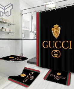 Gucci Fashion Logo Limited Luxury Brand Bathroom Set Home Decor 22 Shower Curtain And Rug Toilet Seat Lid Covers Bathroom Set