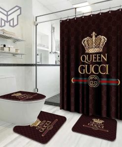 Gucci Fashion Logo Limited Luxury Brand Bathroom Set Home Decor 23 Shower Curtain And Rug Toilet Seat Lid Covers Bathroom Set