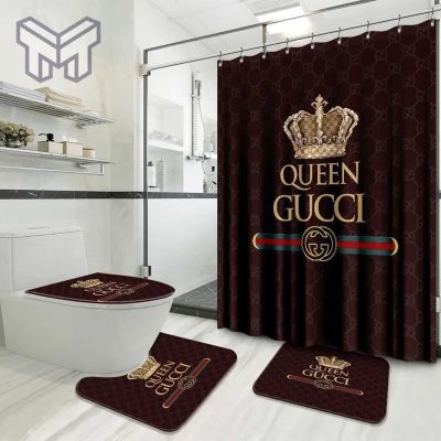 Gucci Fashion Logo Limited Luxury Brand Bathroom Set Home Decor 23 Shower Curtain And Rug Toilet Seat Lid Covers Bathroom Set