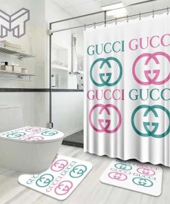 Gucci Fashion Logo Limited Luxury Brand Bathroom Set Home Decor 24 Shower Curtain And Rug Toilet Seat Lid Covers Bathroom Set