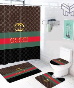 Gucci Fashion Logo Limited Luxury Brand Bathroom Set Home Decor 26 Shower Curtain And Rug Toilet Seat Lid Covers Bathroom Set