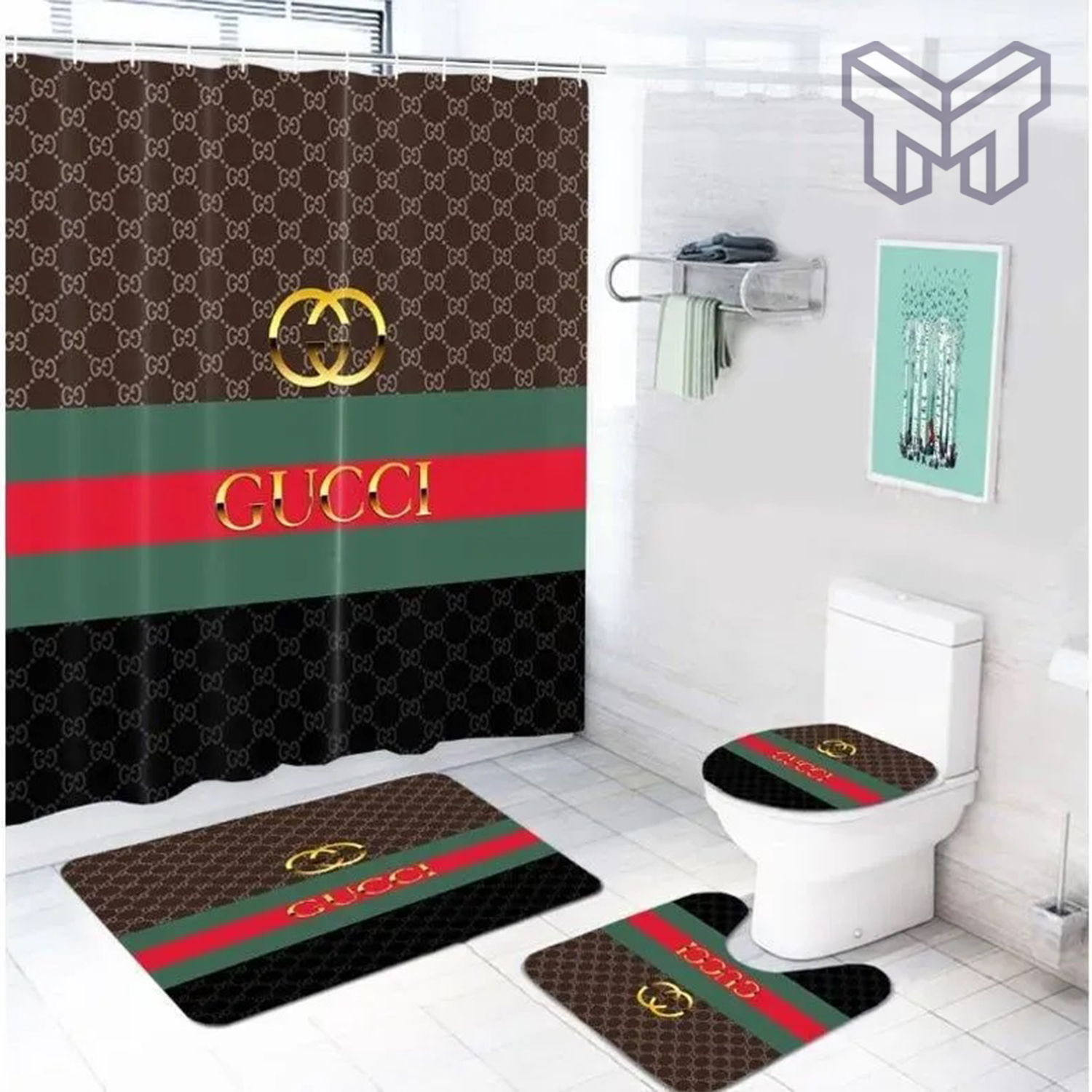 Louis Vuitton Fashion Logo Limited Luxury Brand Bathroom Set Home Decor 58  Shower Curtain And Rug Toilet Seat Lid Covers Bathroom Set - Muranotex Store