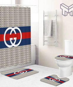 Gucci Fashion Logo Limited Luxury Brand Bathroom Set Home Decor 27 Shower Curtain And Rug Toilet Seat Lid Covers Bathroom Set