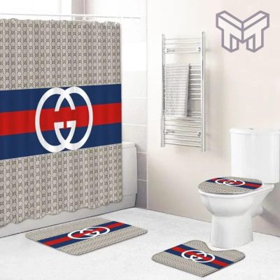 Gucci Fashion Logo Limited Luxury Brand Bathroom Set Home Decor 27 Shower Curtain And Rug Toilet Seat Lid Covers Bathroom Set