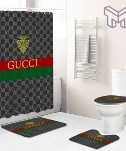 Gucci Fashion Logo Limited Luxury Brand Bathroom Set Home Decor 28 Shower Curtain And Rug Toilet Seat Lid Covers Bathroom Set