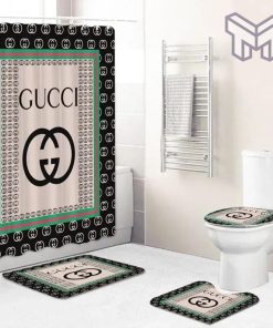 Gucci Fashion Logo Limited Luxury Brand Bathroom Set Home Decor 29 Shower Curtain And Rug Toilet Seat Lid Covers Bathroom Set